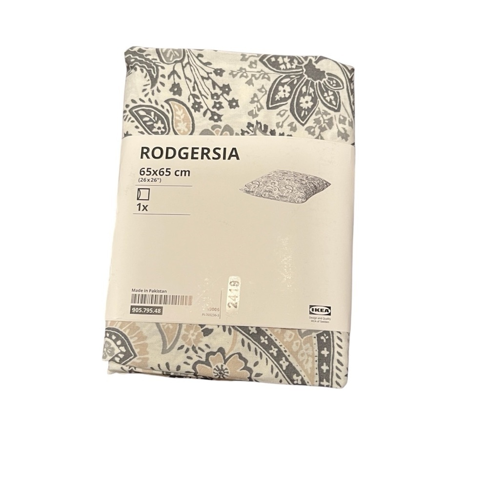IKEA Rodgersia Paisley Floral Pillowcase New 26x26 Grey and Light Tan - Picture 4 of 5